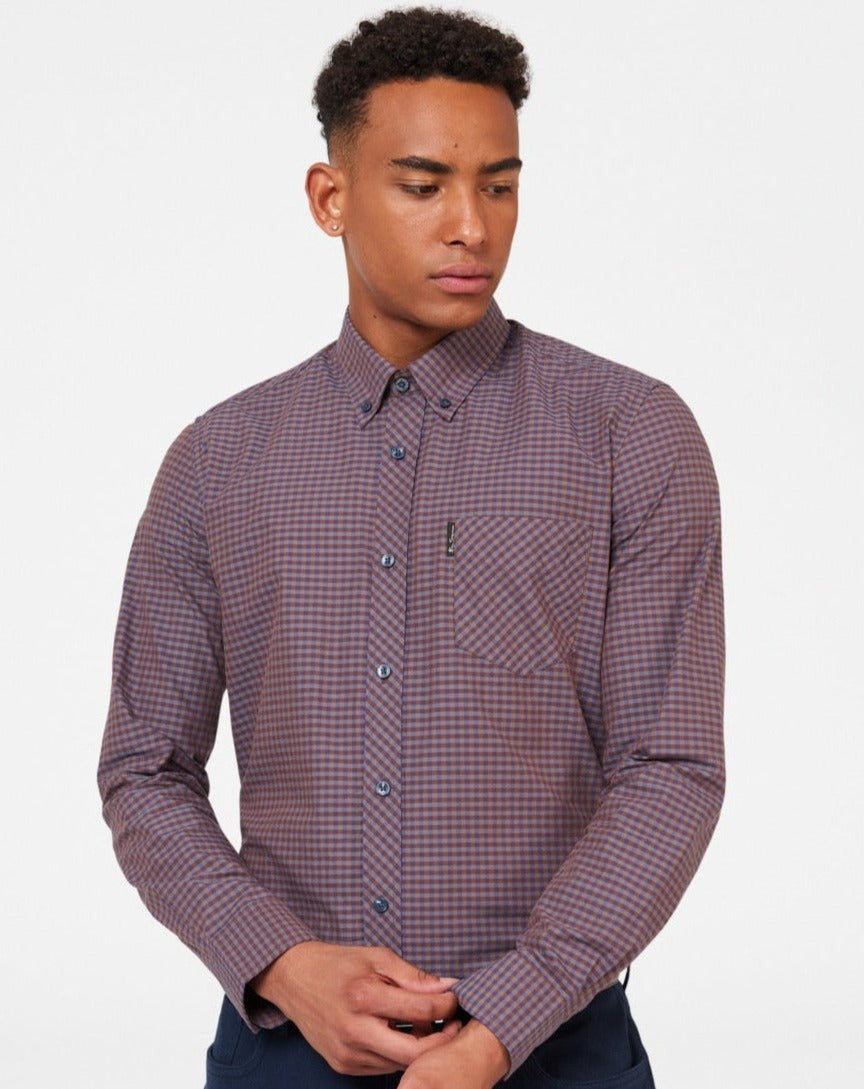 Chemises Ben Sherman Signature Gingham Long-Sleeve Violette | ISU-82518850